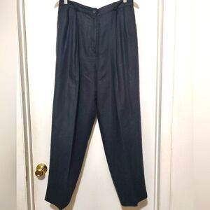 Women's Black Linen Pleated Dress Pants Sz 14